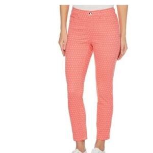 Rafaella Comfort Stretch Pull On Printed Knit Twill Coral Pants Size 16 NEW
